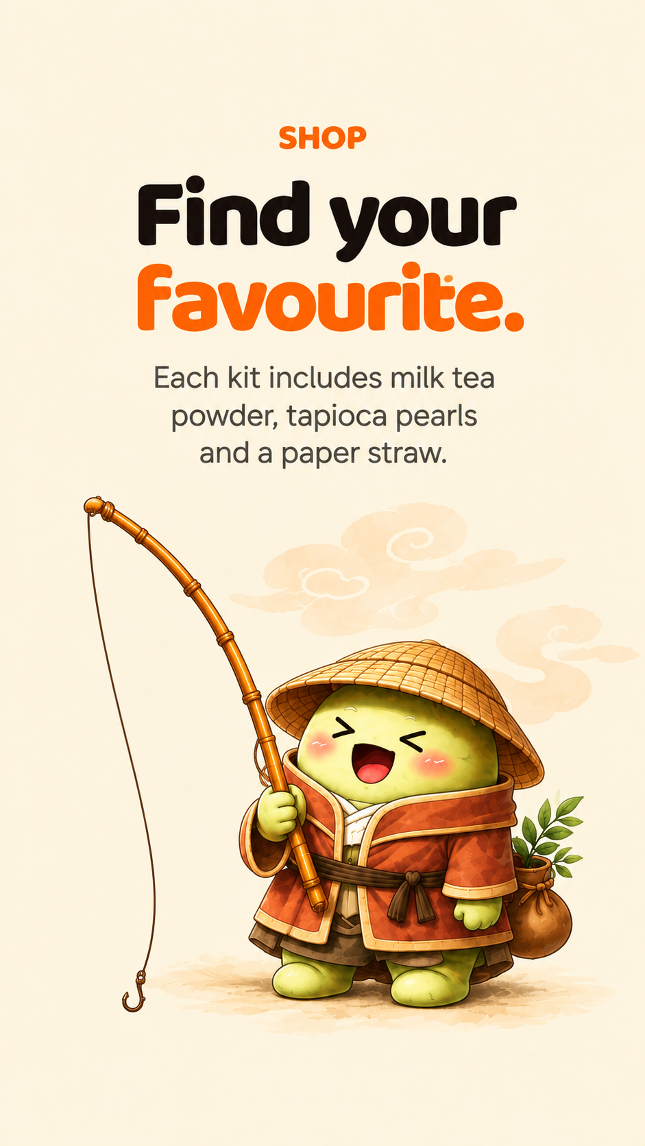 Find your favourite — each kit includes milk tea powder, tapioca pearls and a paper straw